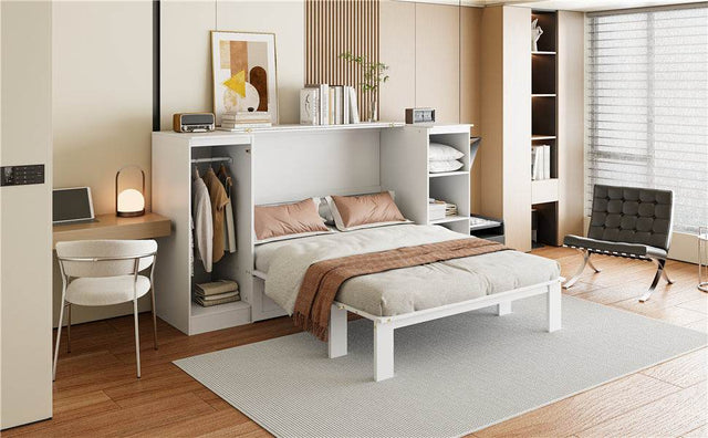 Twin Wood Murphy Bed With Wardrobe And Shelves - Omega Lifestyles