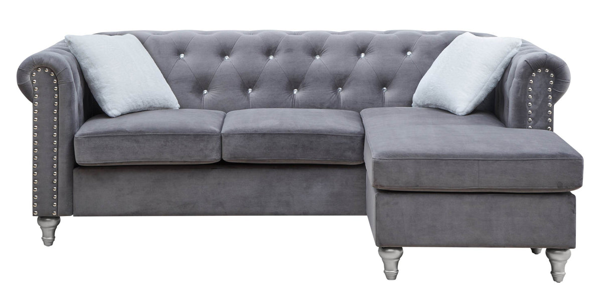 Gray Velvet Chaise Lounge Sofa With Pocketed Coil Seating - Omega Lifestyles