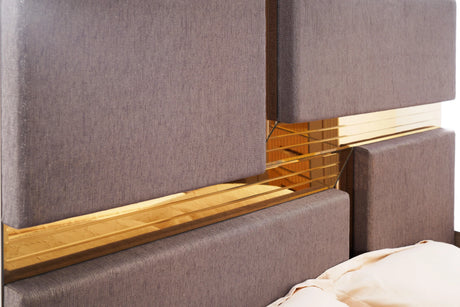 Modern Metallic River Sand Upholstered King Bed Frame - Omega Lifestyles