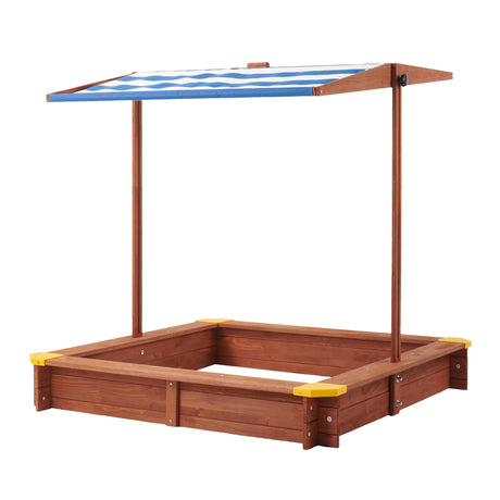 Wooden Kids Sandbox With Adjustable Canopy And Black Liner - Omega Lifestyles