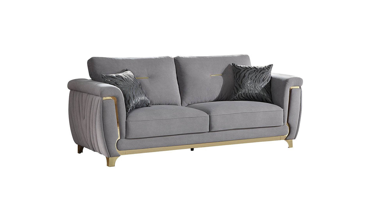 Contemporary Solid Wood Velvet Upholstered Sofa With Gold Accents - Omega Lifestyles