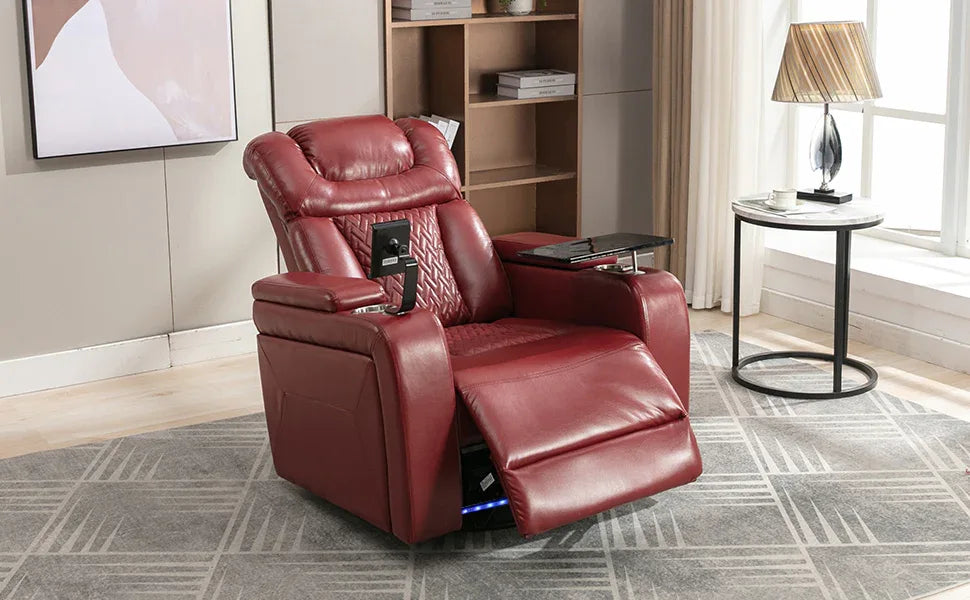 Power Recliner Chair PU Leather With USB Tray Table - Omega Lifestyles