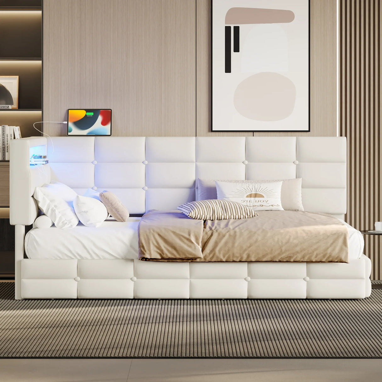 Upholstered Twin Daybed With Storage Drawers And Charging Station - Omega Lifestyles