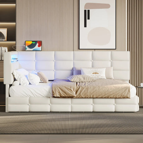 Upholstered Twin Daybed With Storage Drawers And Charging Station - Omega Lifestyles
