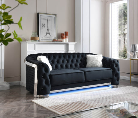 Modern Velvet 3-Seat Sofa With LED Accent Lighting - Omega Lifestyles