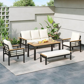 5-Piece Acacia Wood Iron Frame Patio Furniture Set - Omega Lifestyles