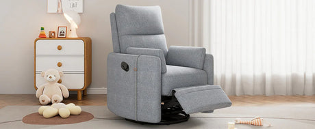 Manual Rocker Swivel Linen Upholstered Recliner Chair With Pillows - Omega Lifestyles