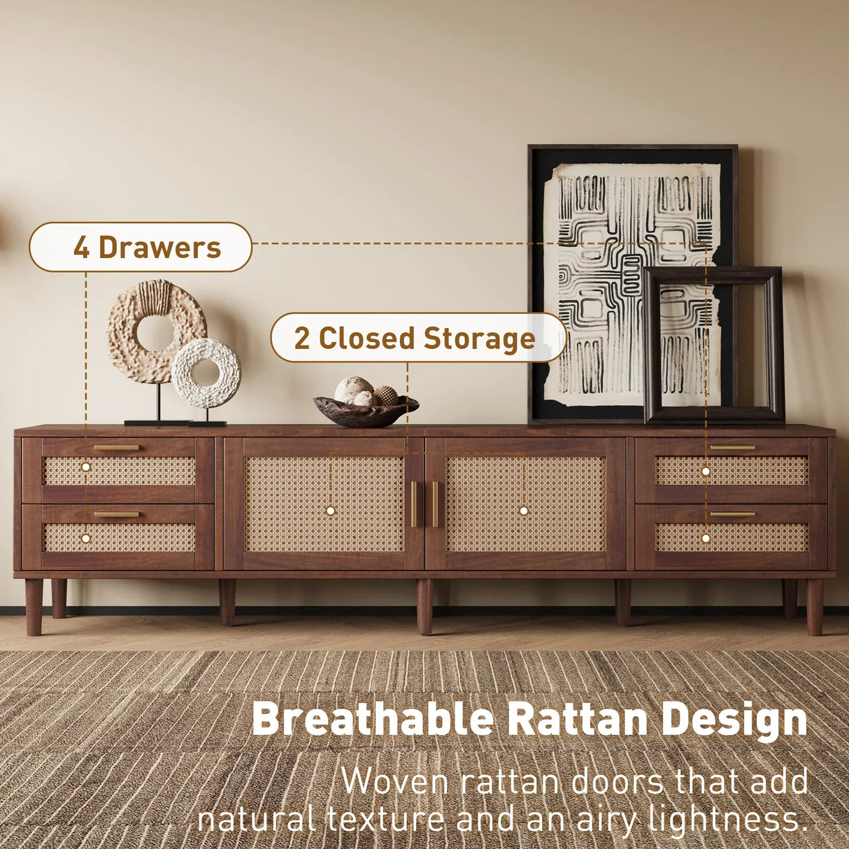 Modern 78-Inch Solid Wood Media Console TV Stand - Omega Lifestyles