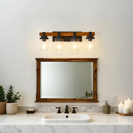 Matte Black Wooden Glass Shade 4-Light Ceiling Lamp - Omega Lifestyles