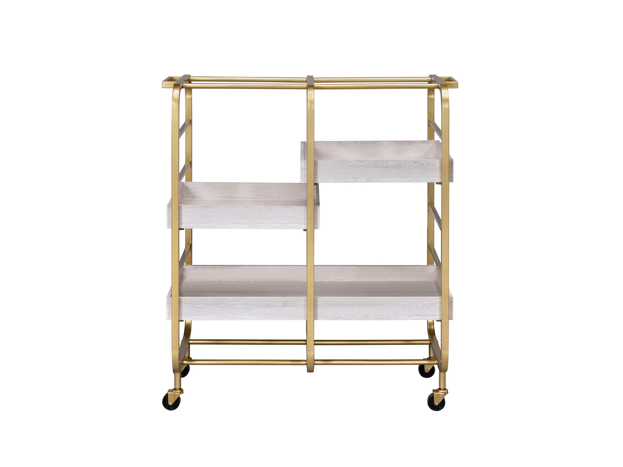 Gold White Washed Metal Wood Rectangular Serving Cart - Omega Lifestyles