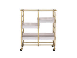 Gold White Washed Metal Wood Rectangular Serving Cart - Omega Lifestyles