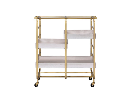 Gold White Washed Metal Wood Rectangular Serving Cart - Omega Lifestyles