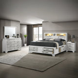 Modern White Acacia Wood Full Bed Frame With Storage - Omega Lifestyles