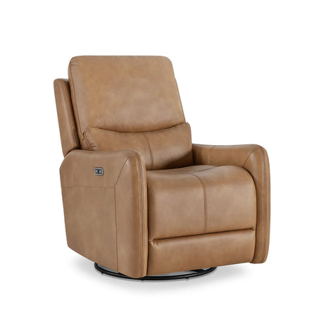 Brown Faux Leather Power Recliner Chair With Swivel And Recline - Omega Lifestyles