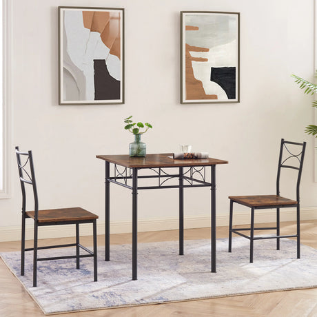 3-Piece Retro Brown Metal Wood Dining Table Set - Omega Lifestyles