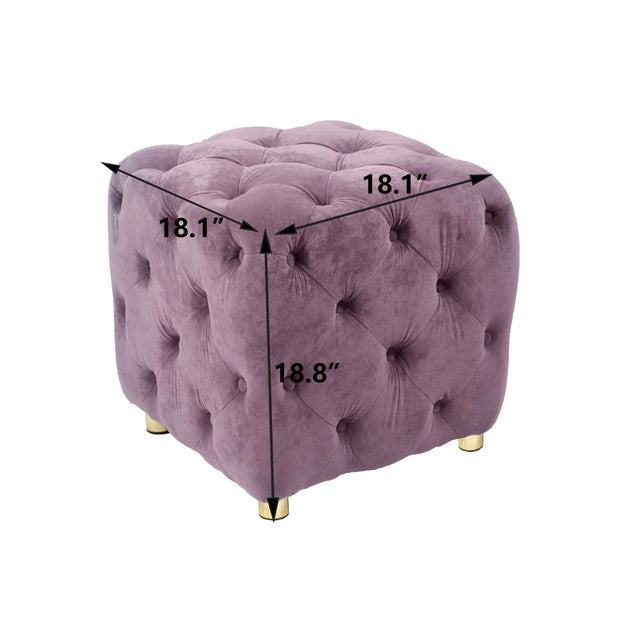 Purple Velvet Storage Ottoman Footstool With High-Density Foam - Omega Lifestyles