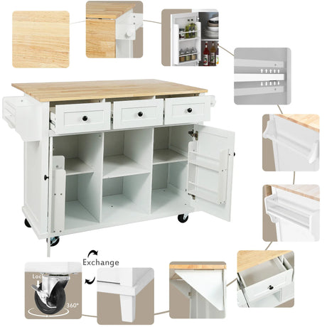 Kitchen Cart With Rubber Wood Drop-Leaf Countertop Storage - Omega Lifestyles