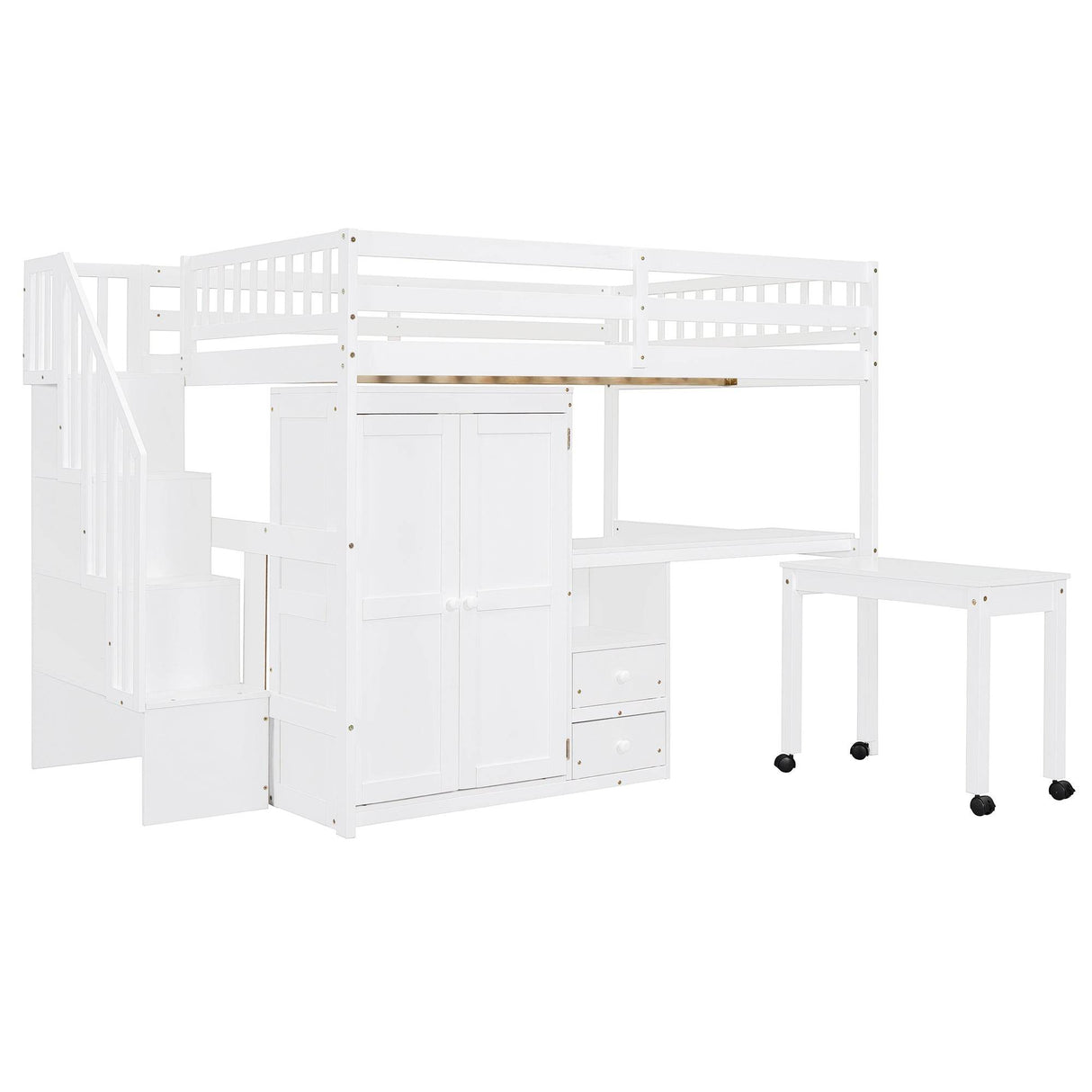 Full Full Size Loft Bed With Stairs Desk And Storage - Omega Lifestyles