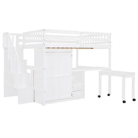 Full Full Size Loft Bed With Stairs Desk And Storage - Omega Lifestyles