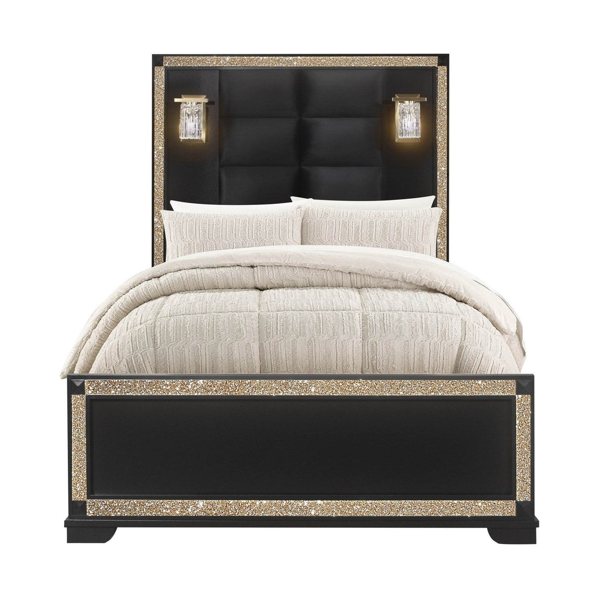 Contemporary King Wood Bed Frame With Glitter Detail - Omega Lifestyles