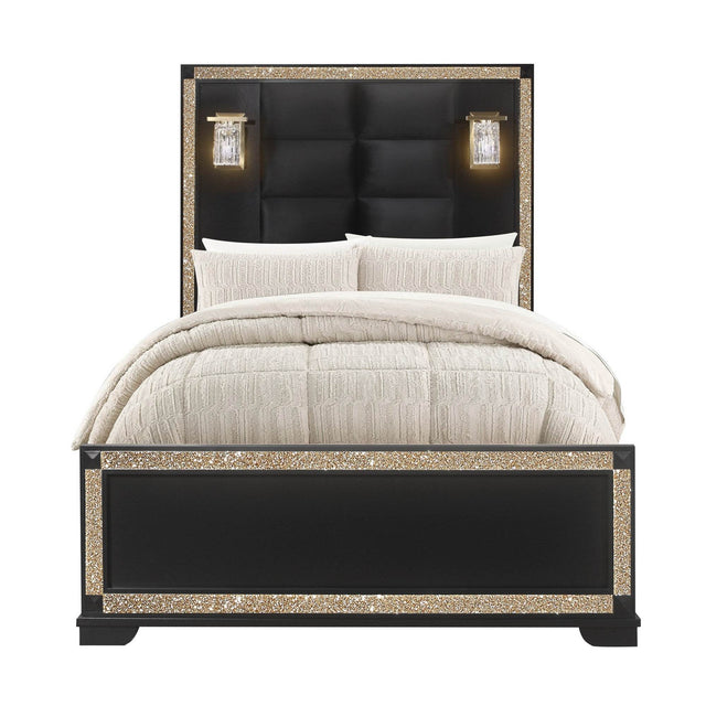 Contemporary King Wood Bed Frame With Glitter Detail - Omega Lifestyles