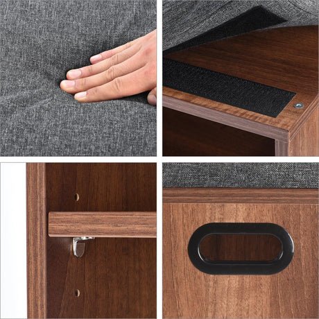 Walnut Wood Small Shoe Storage Bench With Cushion Seating - Omega Lifestyles