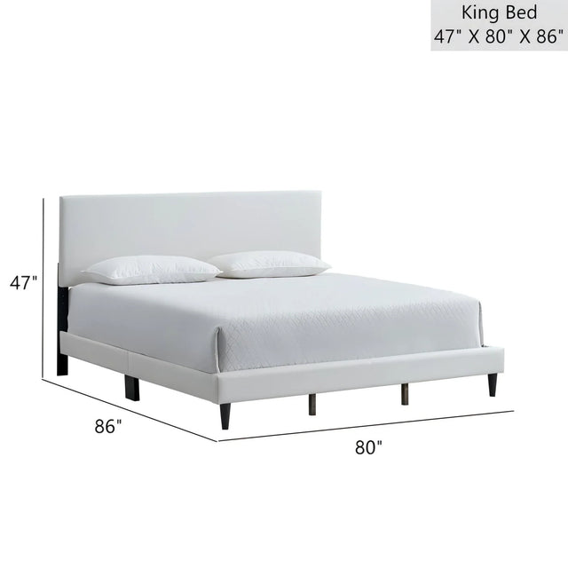 King Upholstered Adjustable Height White Faux Leather Bed Frame - Omega Lifestyles