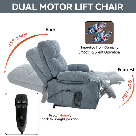 Medium-Firm Chenille Power Lift Recliner Chair With Massage - Omega Lifestyles