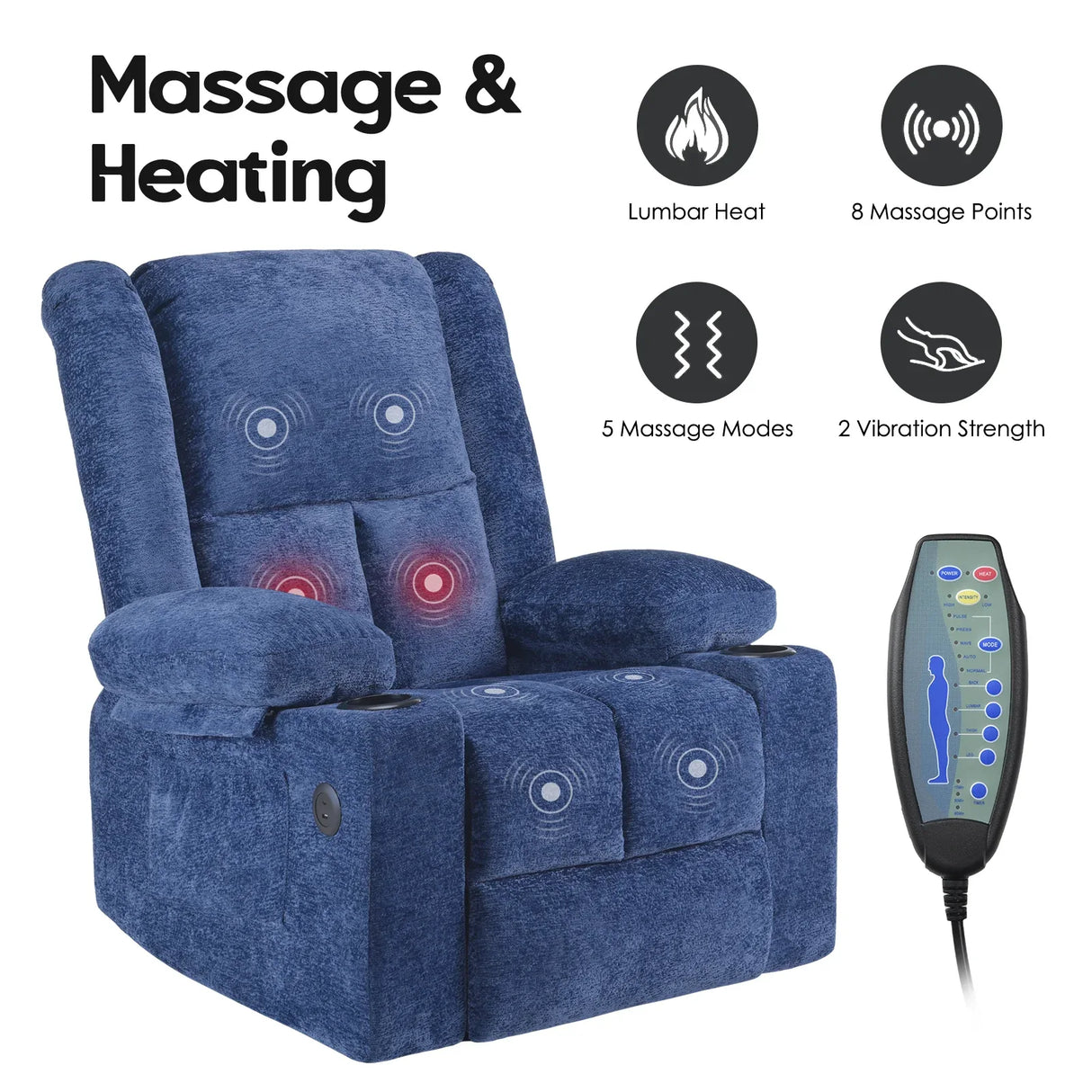 Power Lift Massage Heat Recliner Chair With USB Ports - Omega Lifestyles