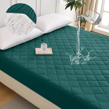 Waterproof Diamond-Patterned Quilted Cotton Queen Fitted Sheet - Sleep Galleria