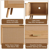 70-Inch Modern Natural Wood TV Stand With Rattan Doors - Omega Lifestyles