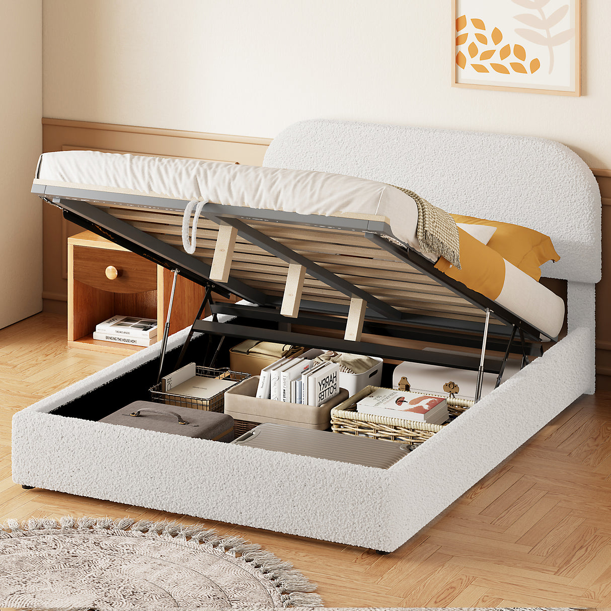 Full Upholstered Teddy Fleece Platform Bed With Hydraulic Storage