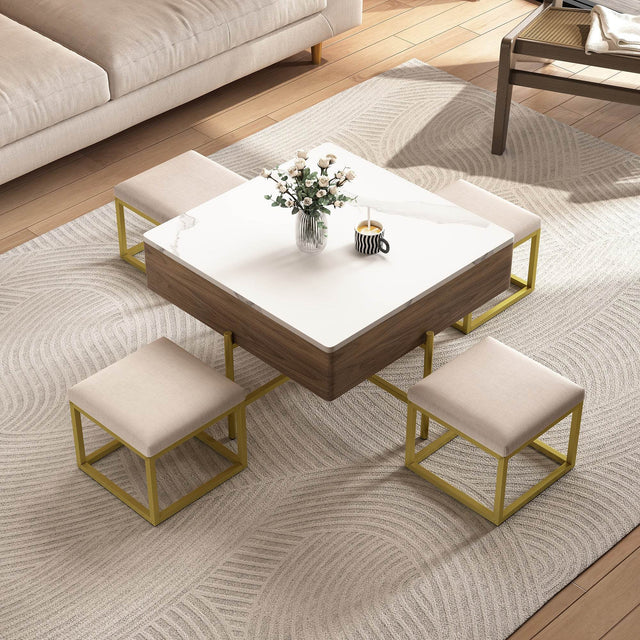 Modern Square Lift-Top Coffee Table Set With Ottomans - Omega Lifestyles