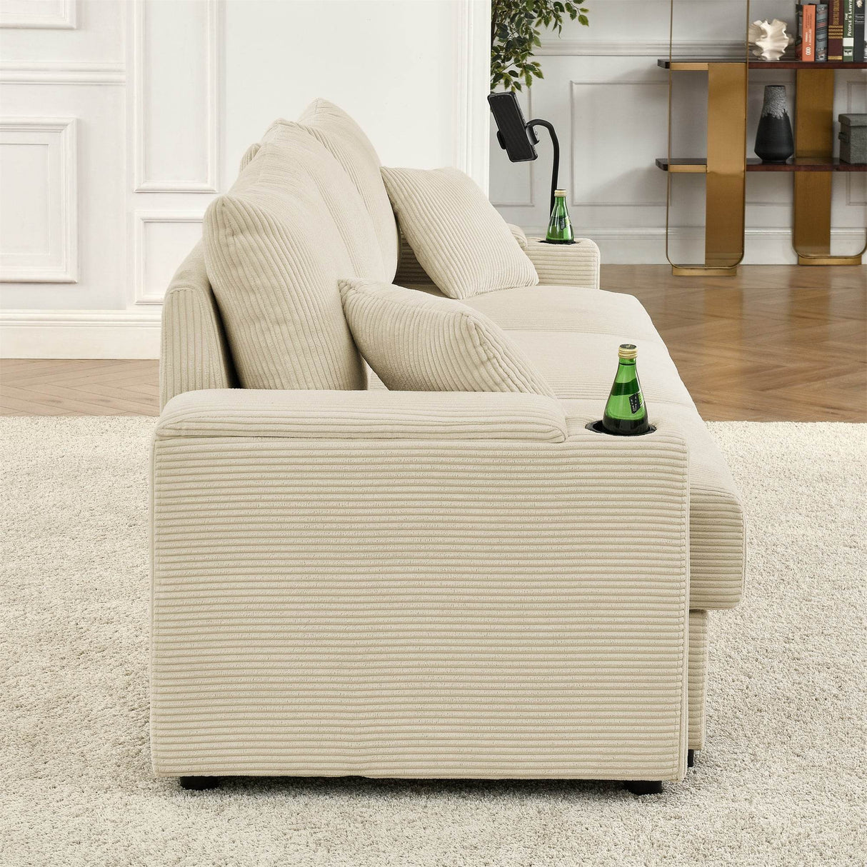 Modern Corduroy 7-Seat Armless Cushion Back Sofa Set - Omega Lifestyles