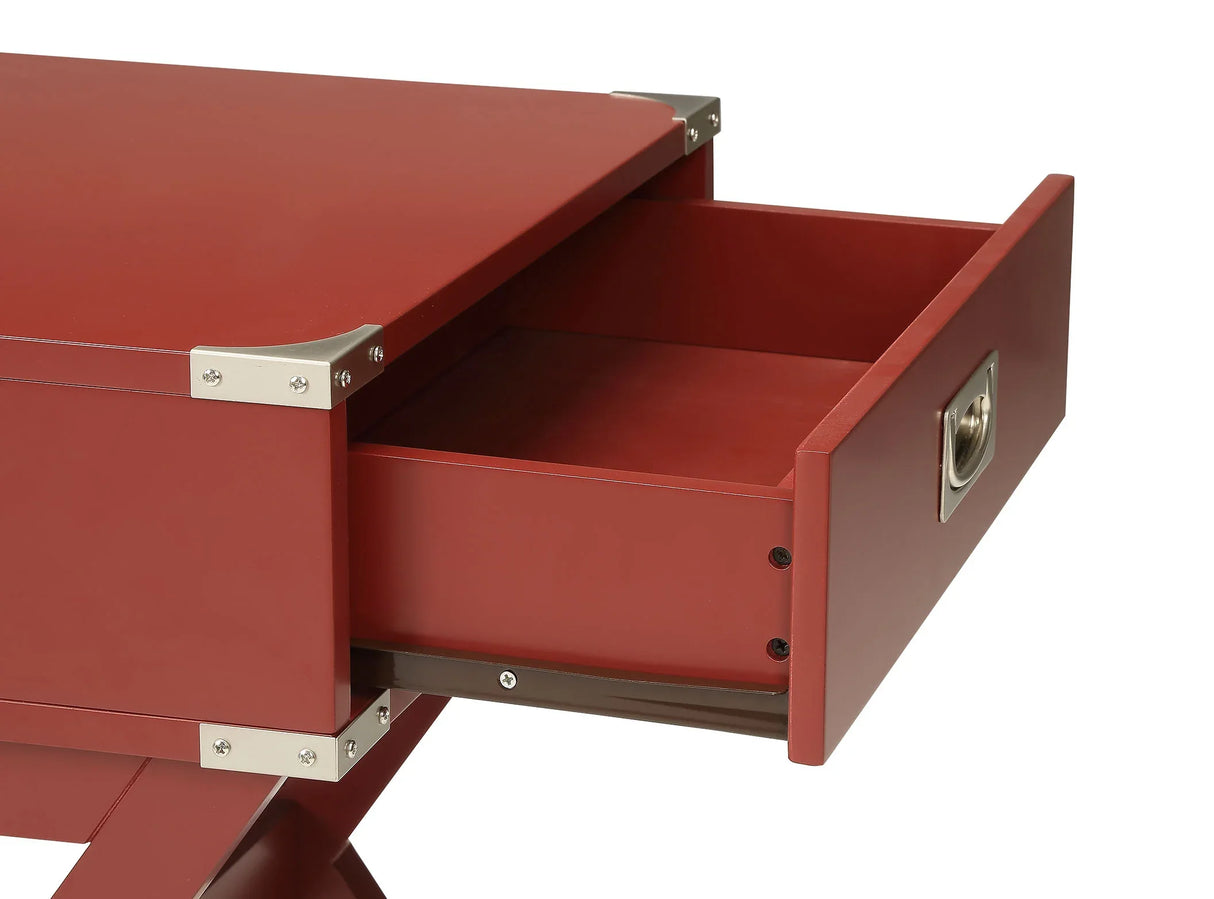 Red Finish Synthetic Wood Accent Table With Drawer - Omega Lifestyles