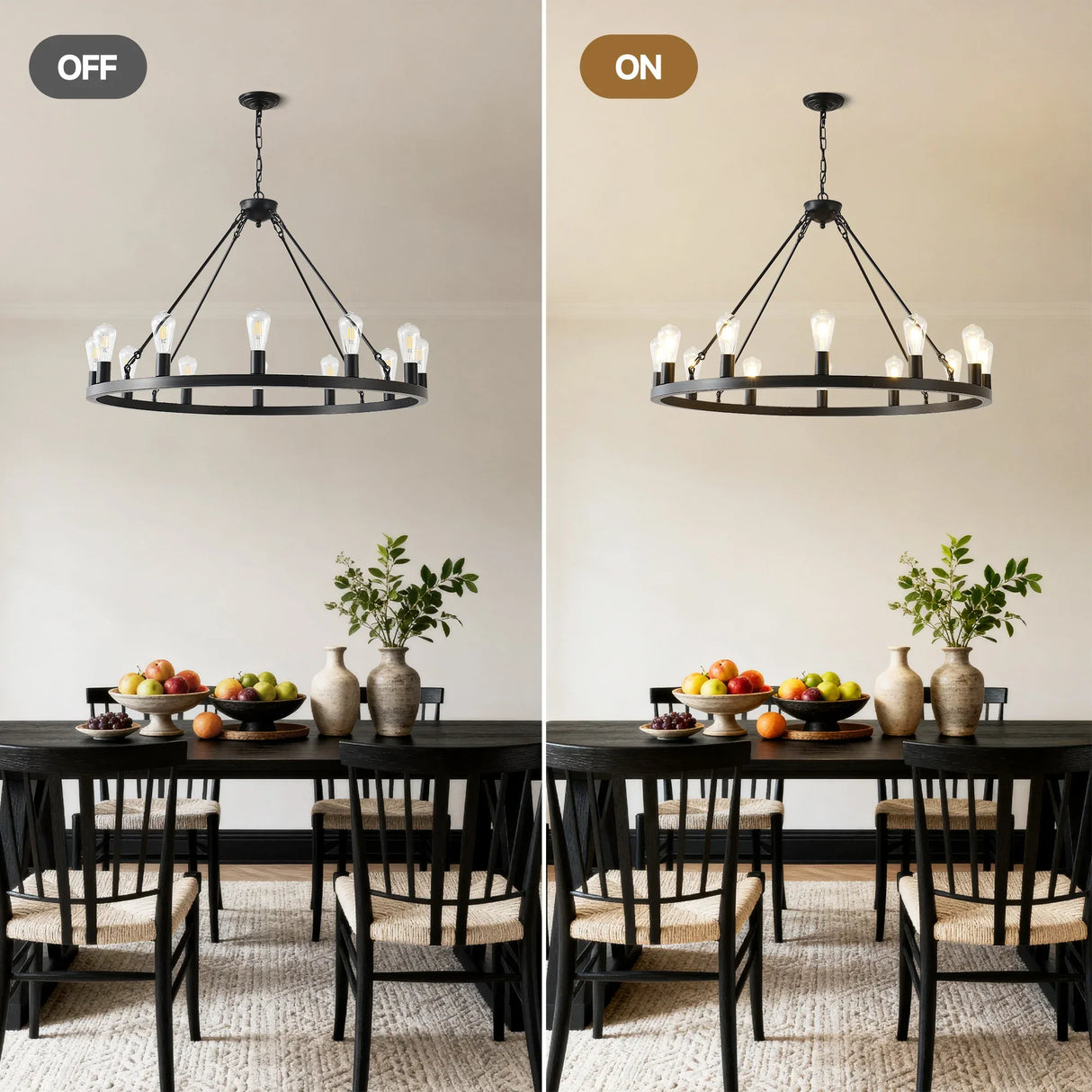Farmhouse Matte Black Wagon Wheel 12-Light Chandelier - Omega Lifestyles