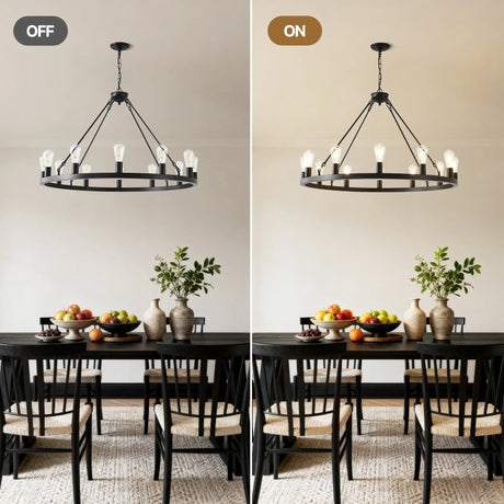 Farmhouse Matte Black Wagon Wheel 12-Light Chandelier - Omega Lifestyles