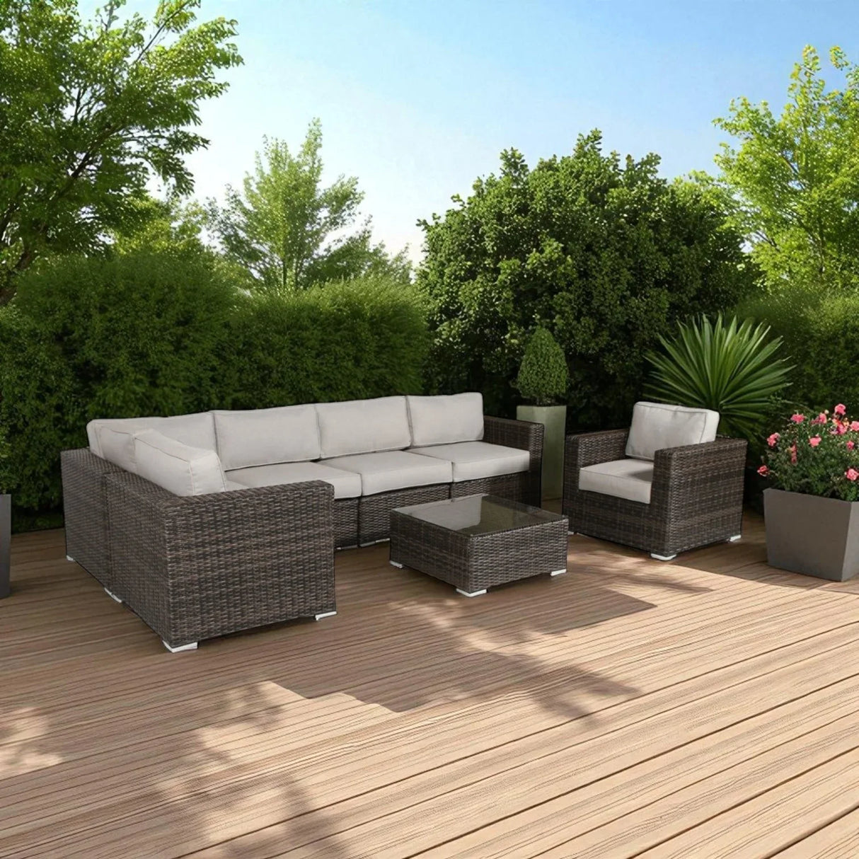 5-Person Grey Wicker Patio Set With Cushions Fully Assembled - Omega Lifestyles