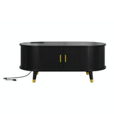 Mid-Century Modern Black Fluted Coffee Table With Charging Station - Sleep Galleria