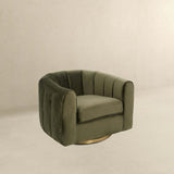 Green Velvet Gold-Plated Metal Swivel Accent Chair - Omega Lifestyles