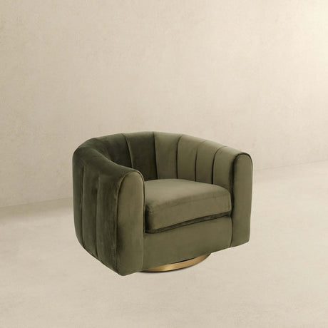 Green Velvet Gold-Plated Metal Swivel Accent Chair - Omega Lifestyles