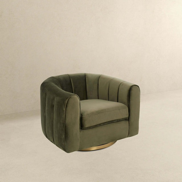 Green Velvet Gold-Plated Metal Swivel Accent Chair - Omega Lifestyles