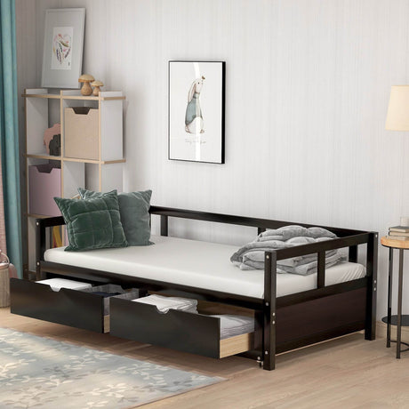 Twin Extendable Solid Wood Daybed With Trundle And Storage Drawers - Omega Lifestyles