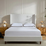 King Contemporary Cream Chenille Upholstered Bed Frame - Omega Lifestyles