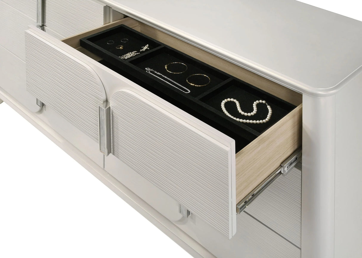 White Six-Drawer Acrylic Synthetic Wood Dresser - Omega Lifestyles