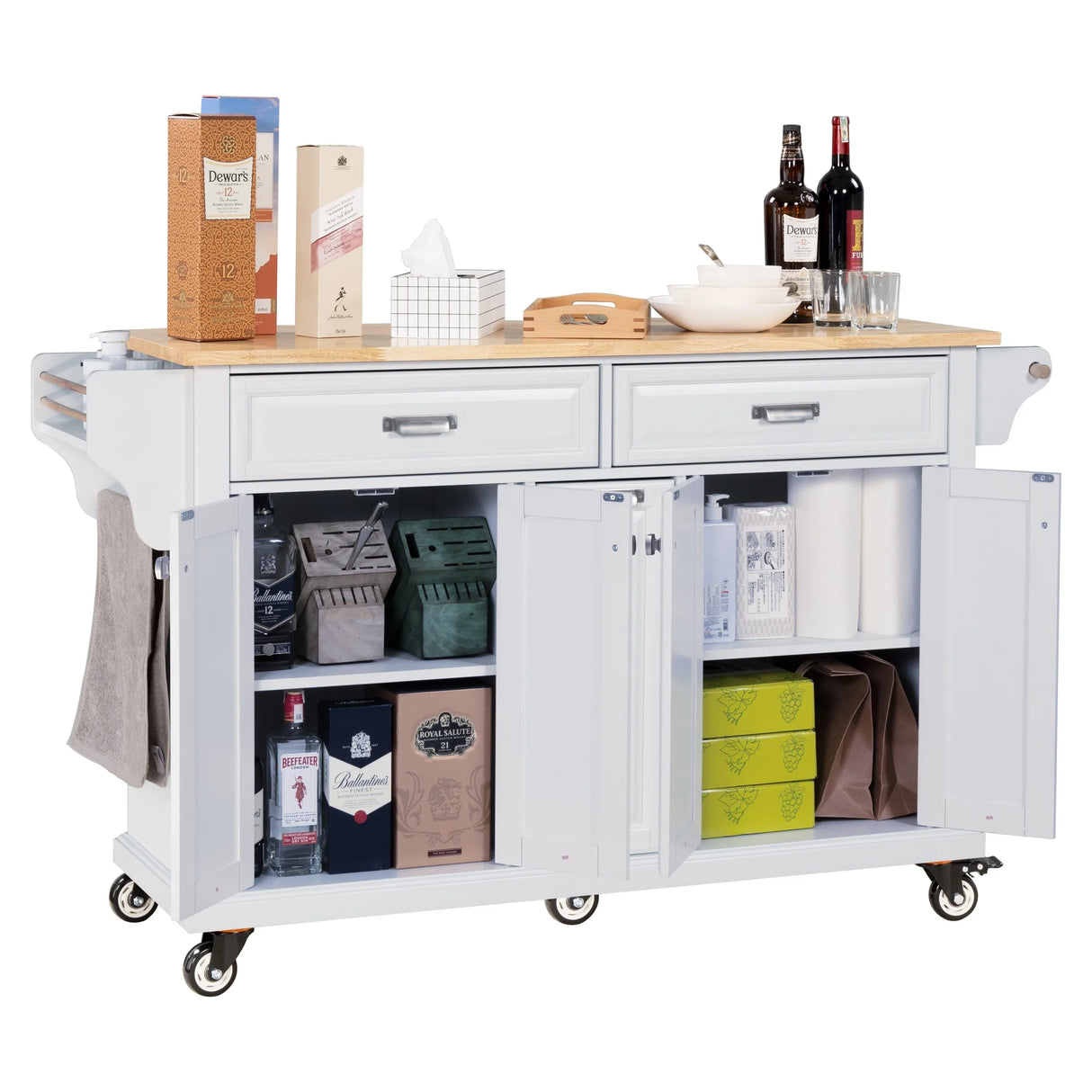 Solid Wood Rubberwood Kitchen Cart With Storage Drawers - Omega Lifestyles