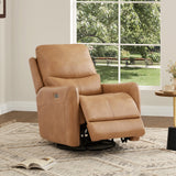 Brown Faux Leather Power Recliner Chair With Swivel And Recline - Omega Lifestyles