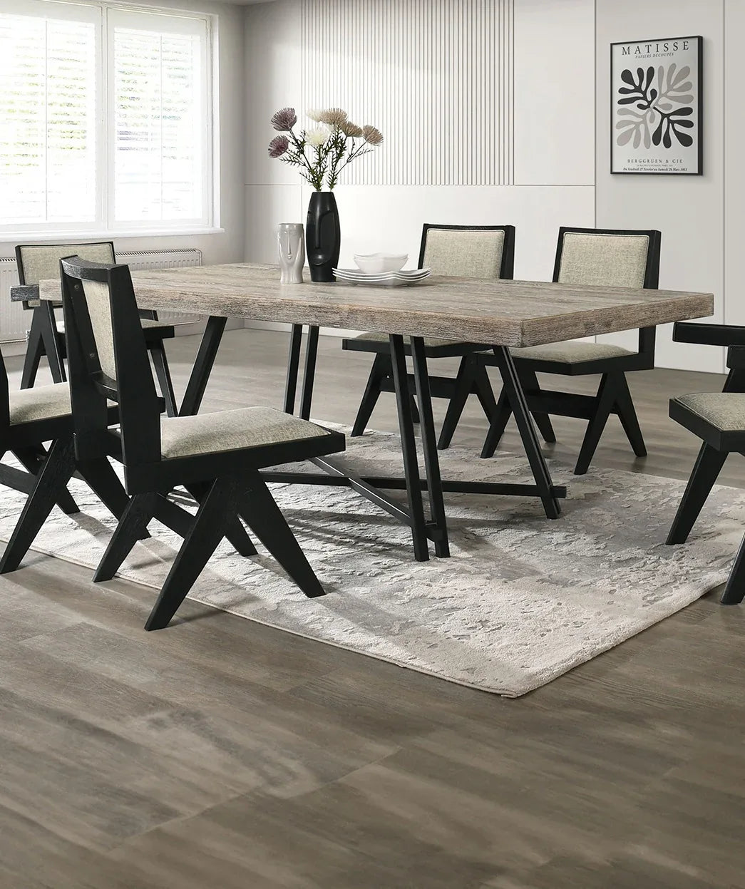 Contemporary 7-Piece Black Rubberwood Dining Set - Omega Lifestyles