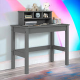Gray Wood Rectangular Writing Desk With Hutch Storage - Omega Lifestyles