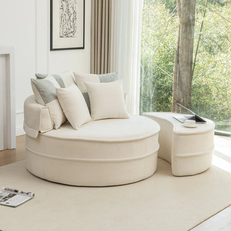 Modern Oversized Chenille Barrel Accent Chair With Ottoman - Omega Lifestyles